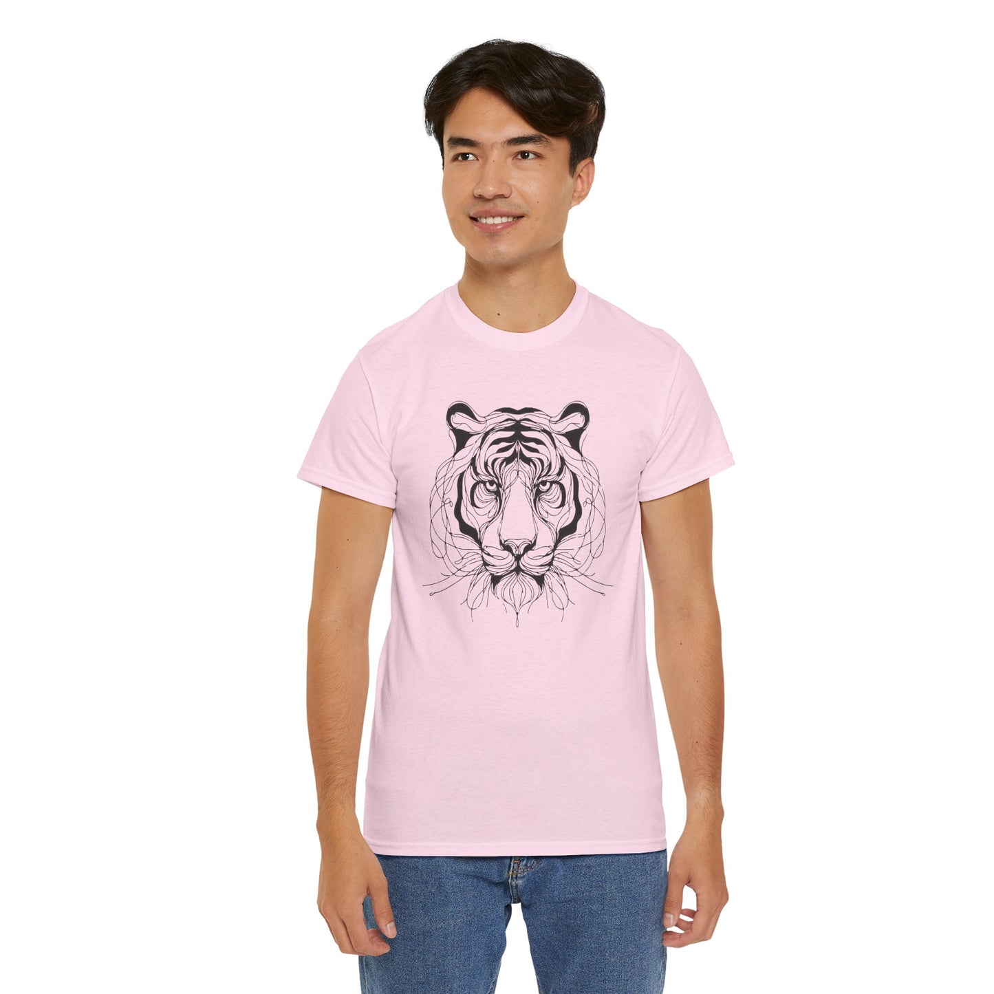 Tiger Line Art Shirt | Wild Animal Sketch Tee | Minimalist Big Cat Face Top | Heavy Cotton 100% Cotton Gift | Unisex Graphic T-Shirt