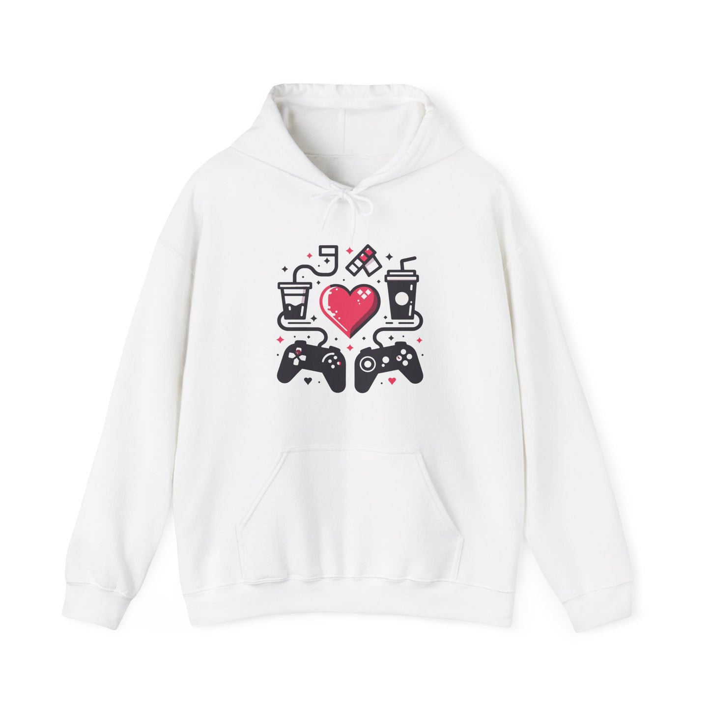Viral Gamer Heart Life Hoodie - Retro Controllers Soda & Snacks Graphic Unisex Sweatshirt - Ultimate Gaming Gift