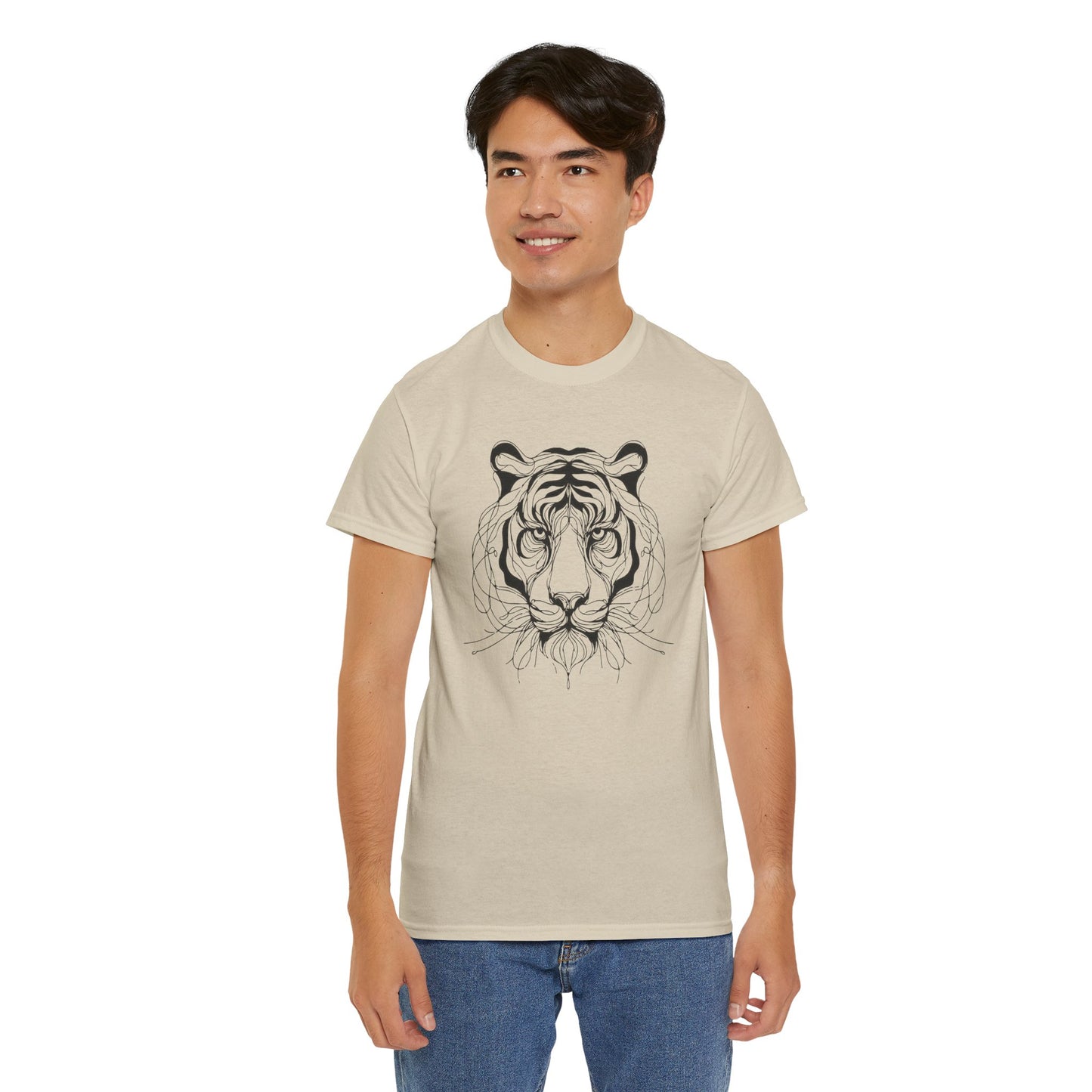 Tiger Line Art Shirt | Wild Animal Sketch Tee | Minimalist Big Cat Face Top | Heavy Cotton 100% Cotton Gift | Unisex Graphic T-Shirt